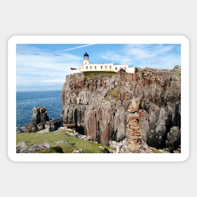 A cairn built near Neist Point Lighthouse on Isle of Skye, Scotland Sticker by richflintphoto